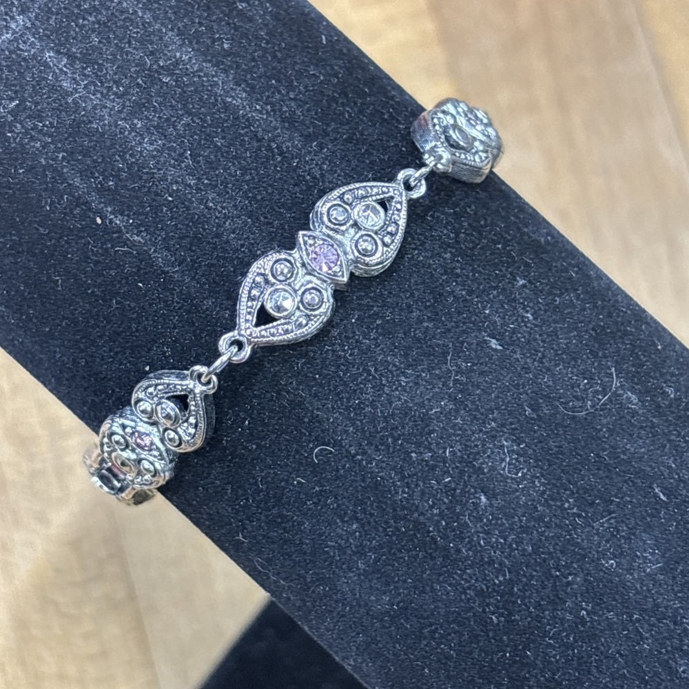 Vintage 1994 Avon Elegant Era Heart Link Bracelet Victorian Revival Rhinestone